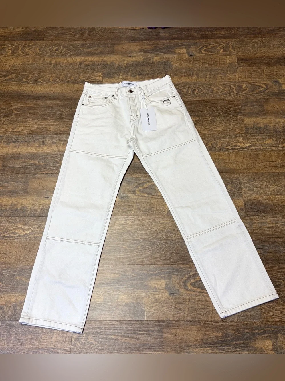 NEW Karl Lagerfeld Contrast Stitch Carpenter Natural Denim Pant Men 30X30 Cotton